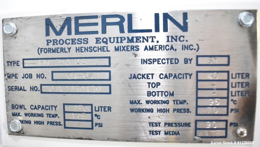 Used Merlin 250 Liter High Intensity Mixer